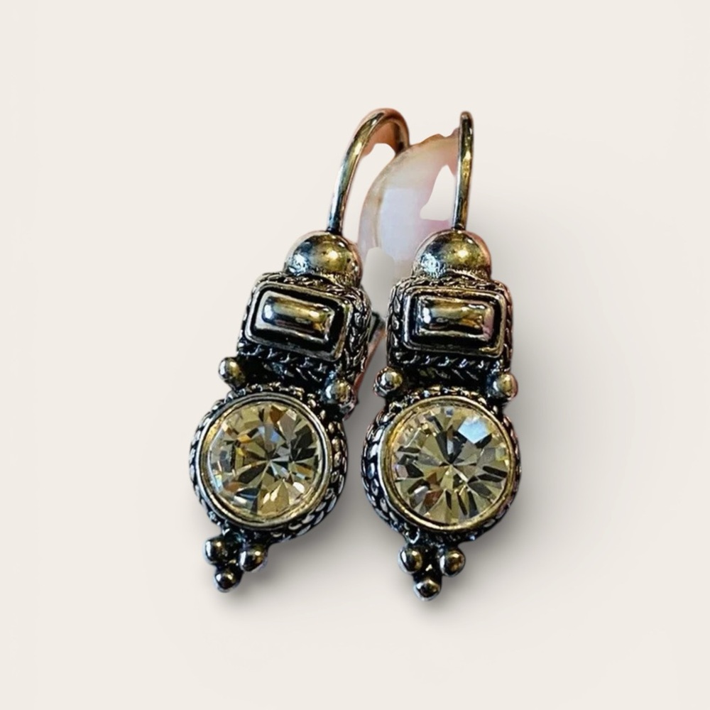 Vintage Brighton Ornate Crystal Leverback Earrings Retired